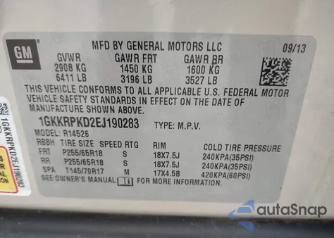 2014 GMC Acadia Sle-2 z USA, uszkodzony, nr VIN 1GKKRPKD2EJ190283